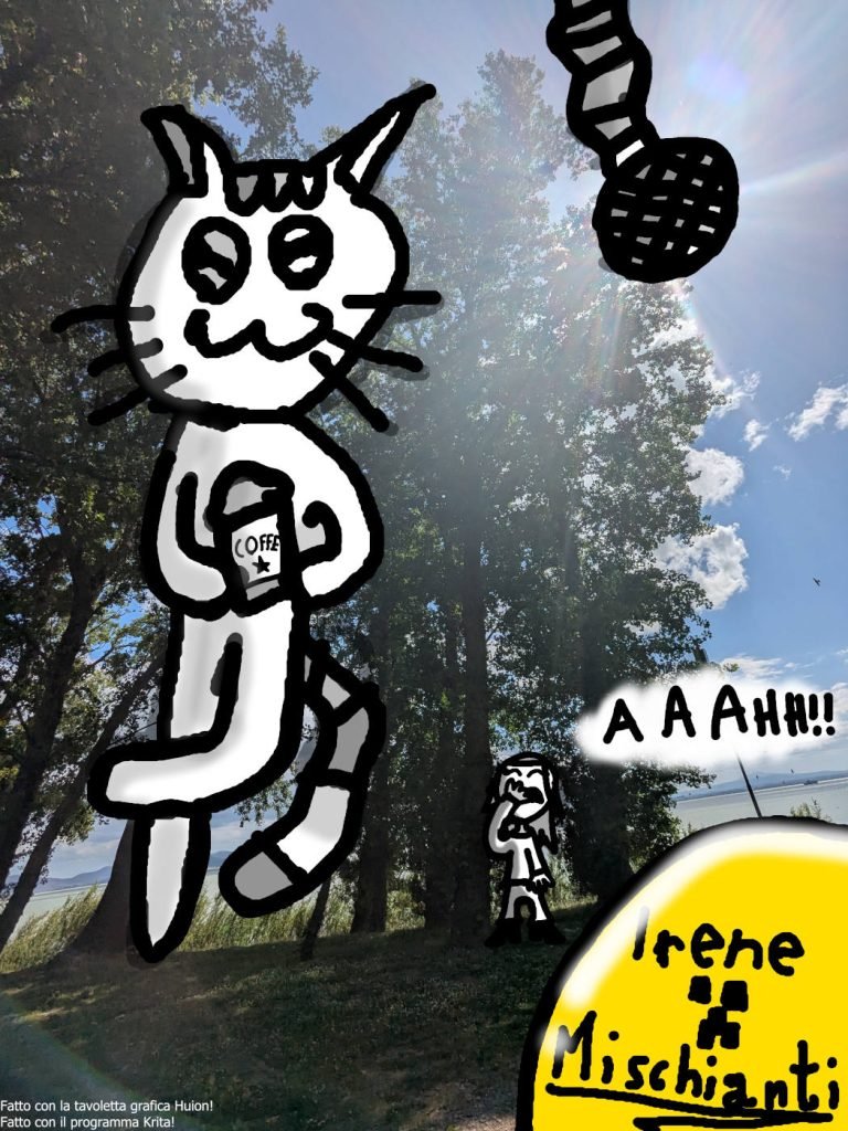 Gatto, gomitolo, donna, urla ed albero